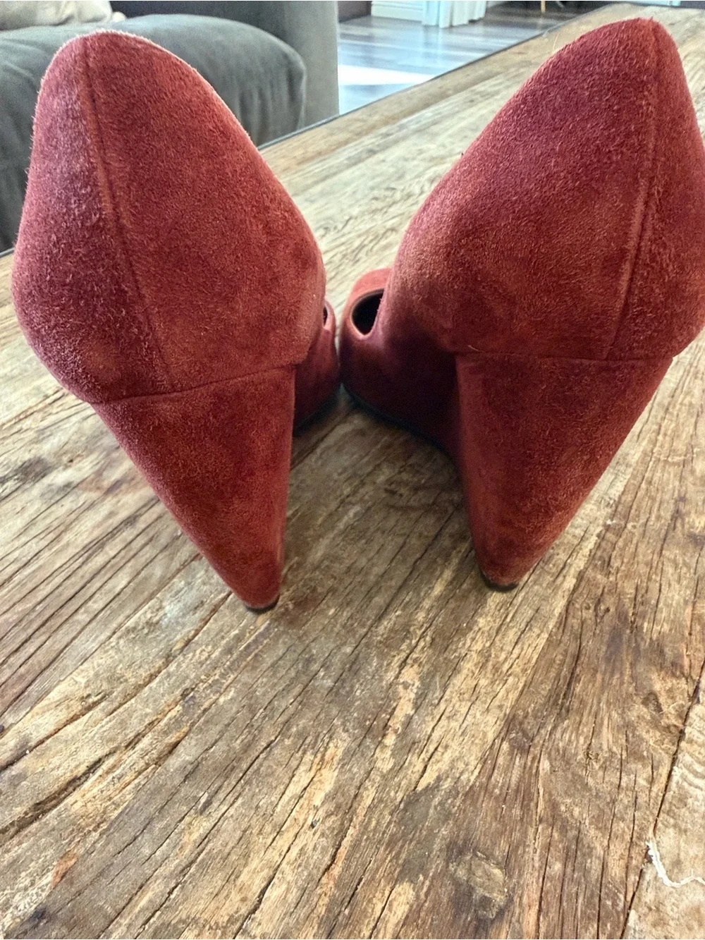 Sergio Rossi Women's Burgundy Suede Wedge Pumps